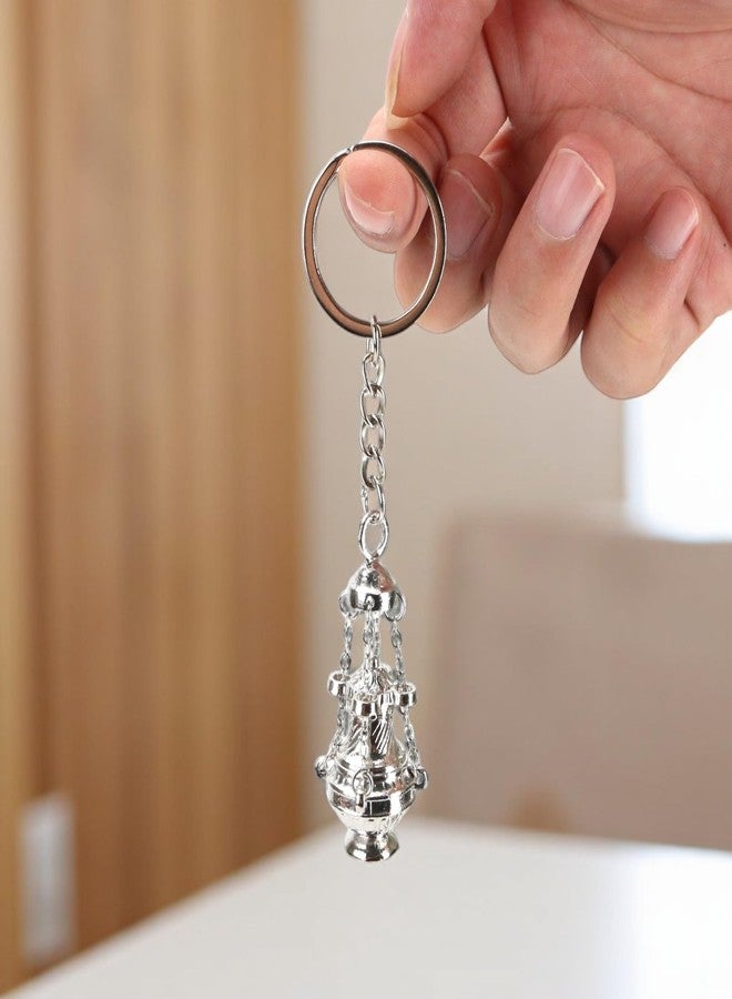 KH866 2Pcs Thurible Keychain 4.53 Inches Incense Burner Key Chain Censer Catholic Ring Accessory, Silver Tone Christian Faith Religious Gift Keyfob Pendant for Car, Bag, Keyring, Church Decoration Souvenirs - Image 5